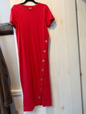 ASOS Red Short-Sleeve Button-Accent Midi Dress